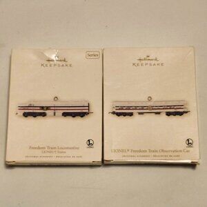 HALLMARK Keepsake Ornament Lot of 2 Freedom Train Locomotive + Observation Car